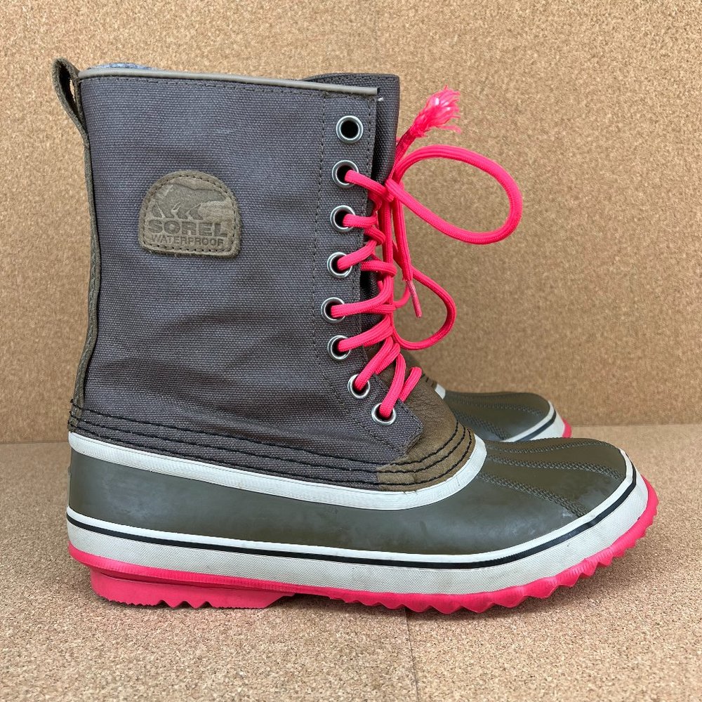 Sorel NL1717-245 Premium Canvas Waterproof Mid Calf Lace Up Winter Boots Size 10